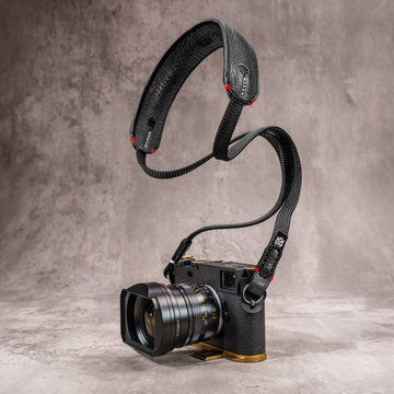 Classic Flat Padded Rope Camera Strap - Black with Red Accent