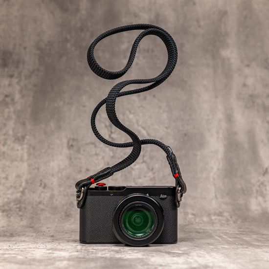 No Slice Steel Core Flat Rope Camera Strap - Black with Red Accent
