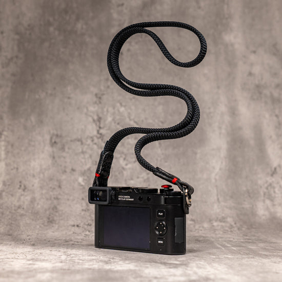 No Slice Steel Core Flat Rope Camera Strap - Black with Red Accent