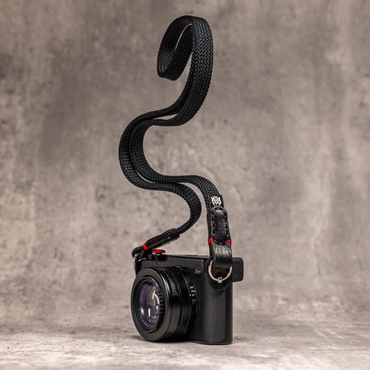 Classic Flat Rope Camera Strap - Black with Red Accent
