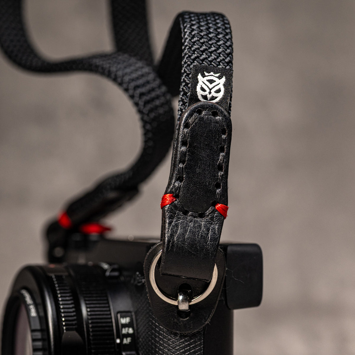 No Slice Steel Core Flat Rope Camera Strap - Black with Red Accent