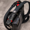 No Slice Steel Core Flat Rope Camera Strap - Black with Red Accent