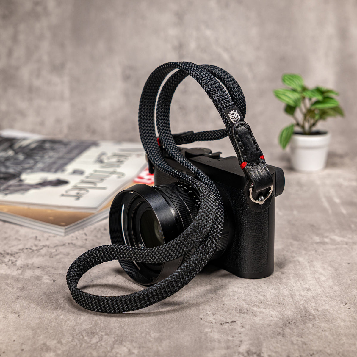 No Slice Steel Core Flat Rope Camera Strap - Black with Red Accent