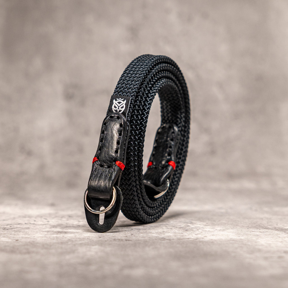 No Slice Steel Core Flat Rope Camera Strap - Black with Red Accent