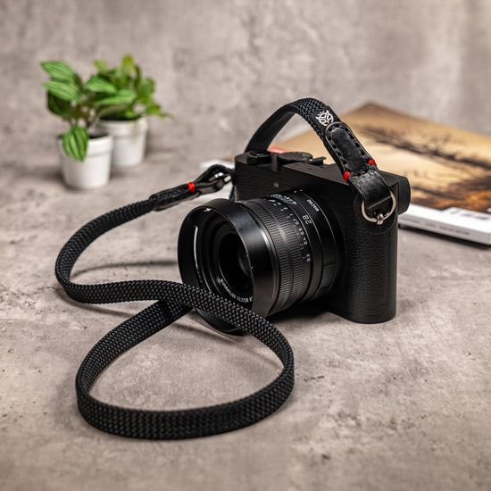 No Slice Steel Core Flat Rope Camera Strap - Black with Red Accent