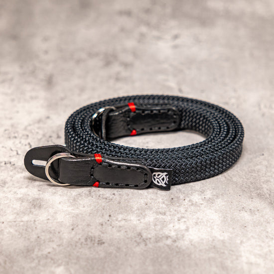 No Slice Steel Core Flat Rope Camera Strap - Black with Red Accent