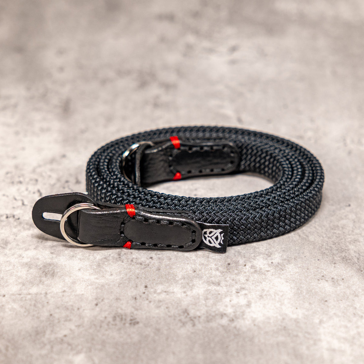 No Slice Steel Core Flat Rope Camera Strap - Black with Red Accent