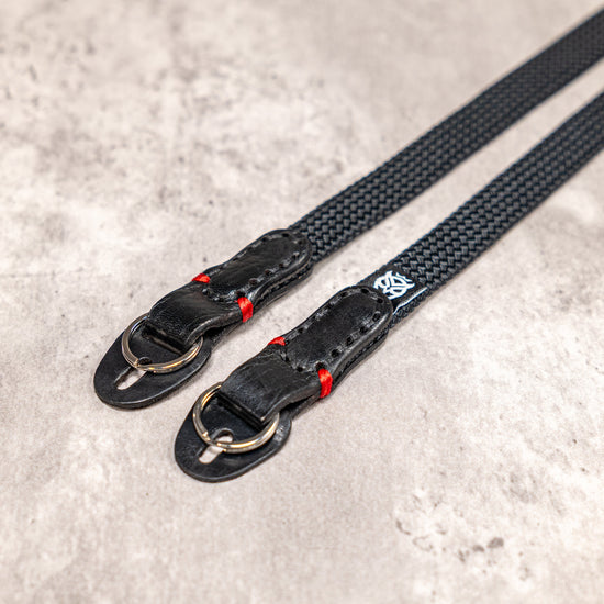 No Slice Steel Core Flat Rope Camera Strap - Black with Red Accent