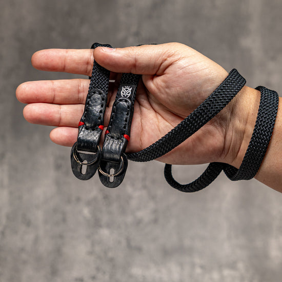 No Slice Steel Core Flat Rope Camera Strap - Black with Red Accent