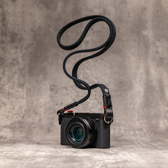 No Slice Steel Core Flat Rope Camera Strap - Black with Red Accent
