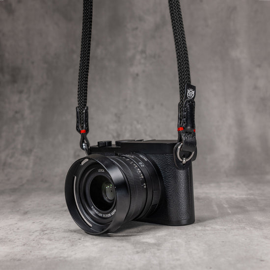 No Slice Steel Core Round Rope Camera Strap - Black with Red Accent