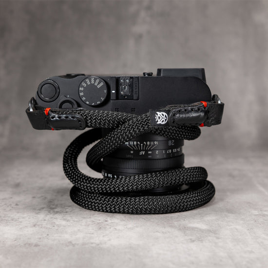 Classic Round Rope Camera Strap - Black with red accent