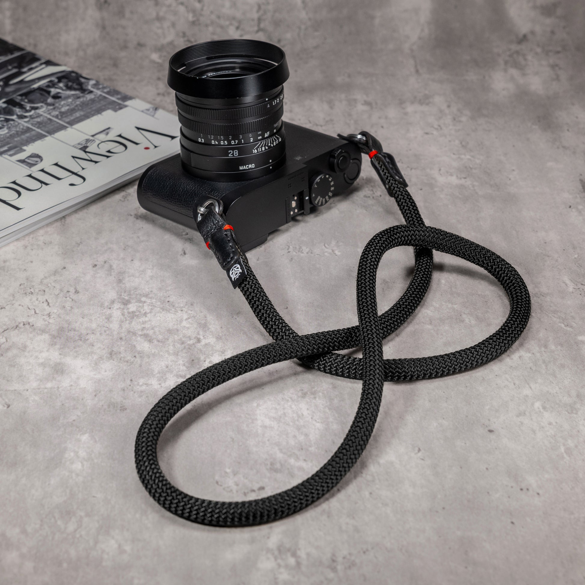 Classic Round Rope Camera Strap - Black with red accent