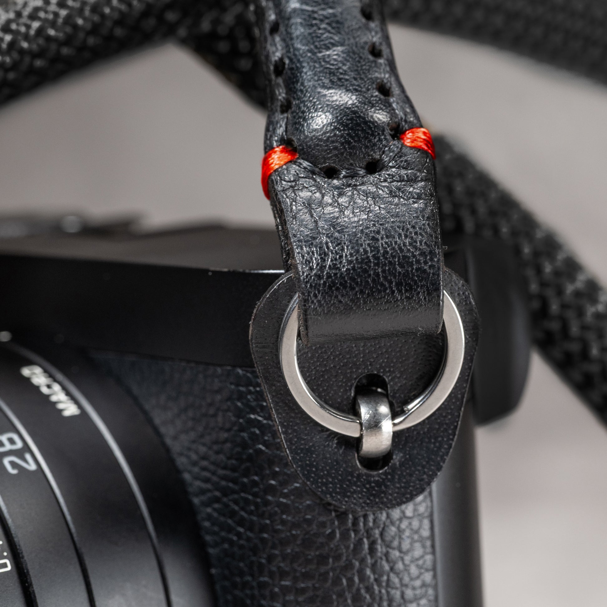 Classic Round Rope Camera Strap - Black with red accent
