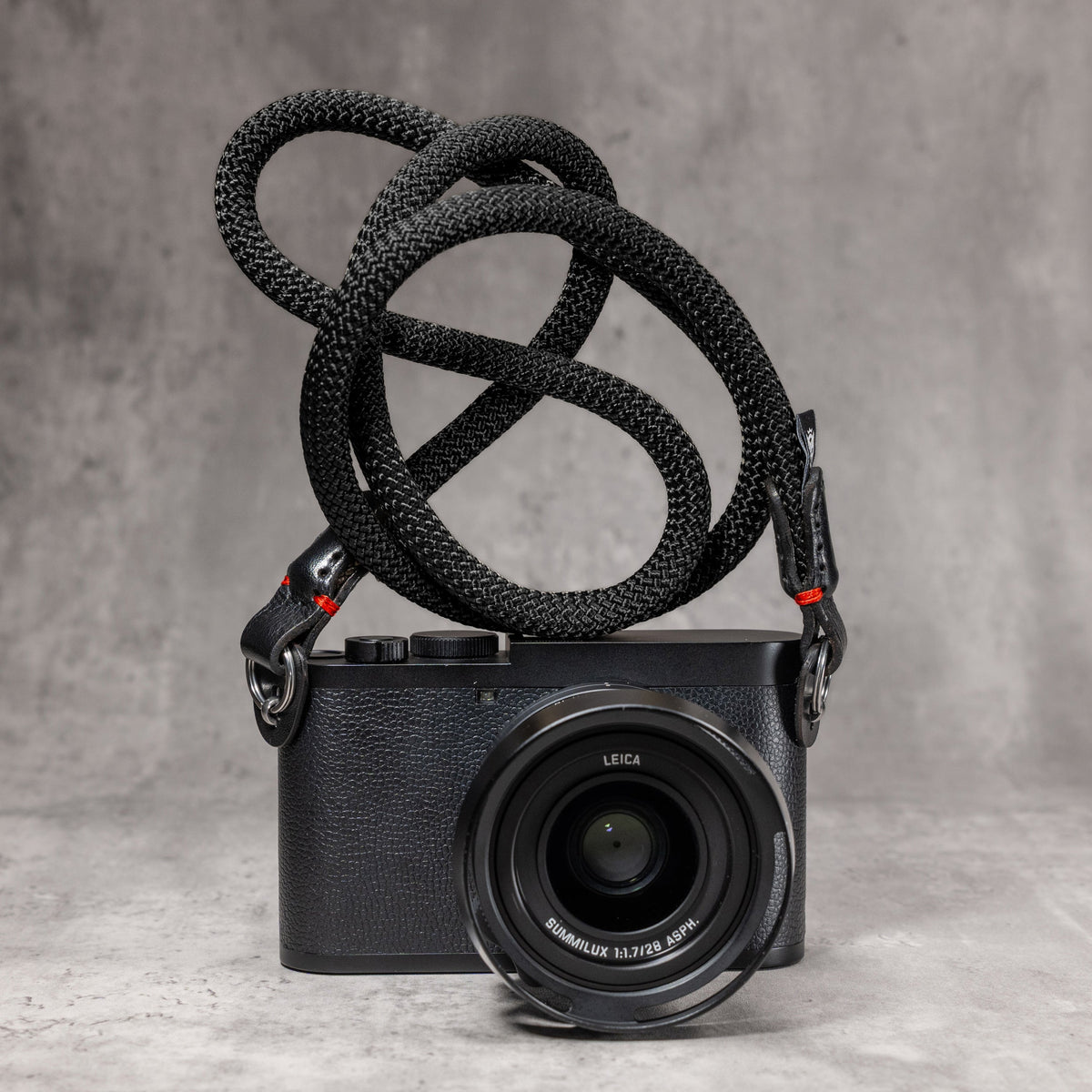 No Slice Steel Core Round Rope Camera Strap - Black with Red Accent