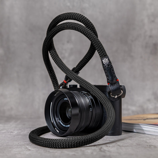 Classic Round Rope Camera Strap - Black with red accent
