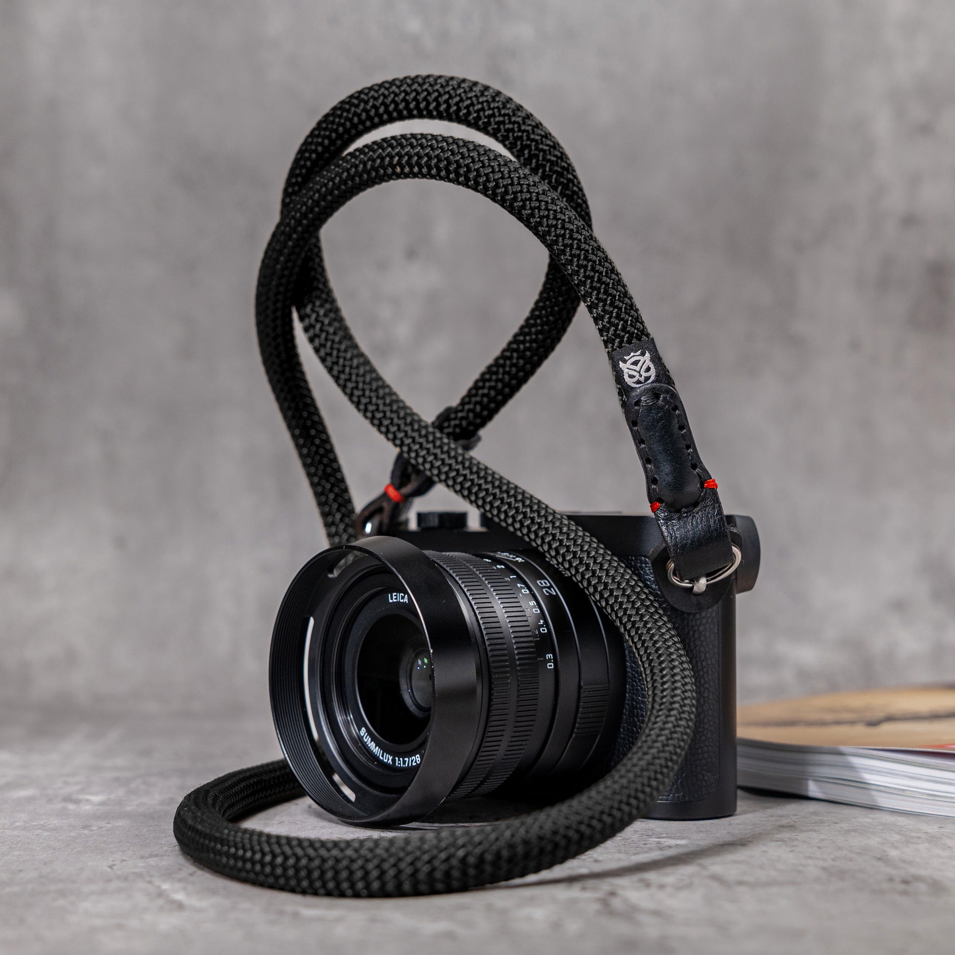 Classic Round Rope Camera Strap - Black with red accent