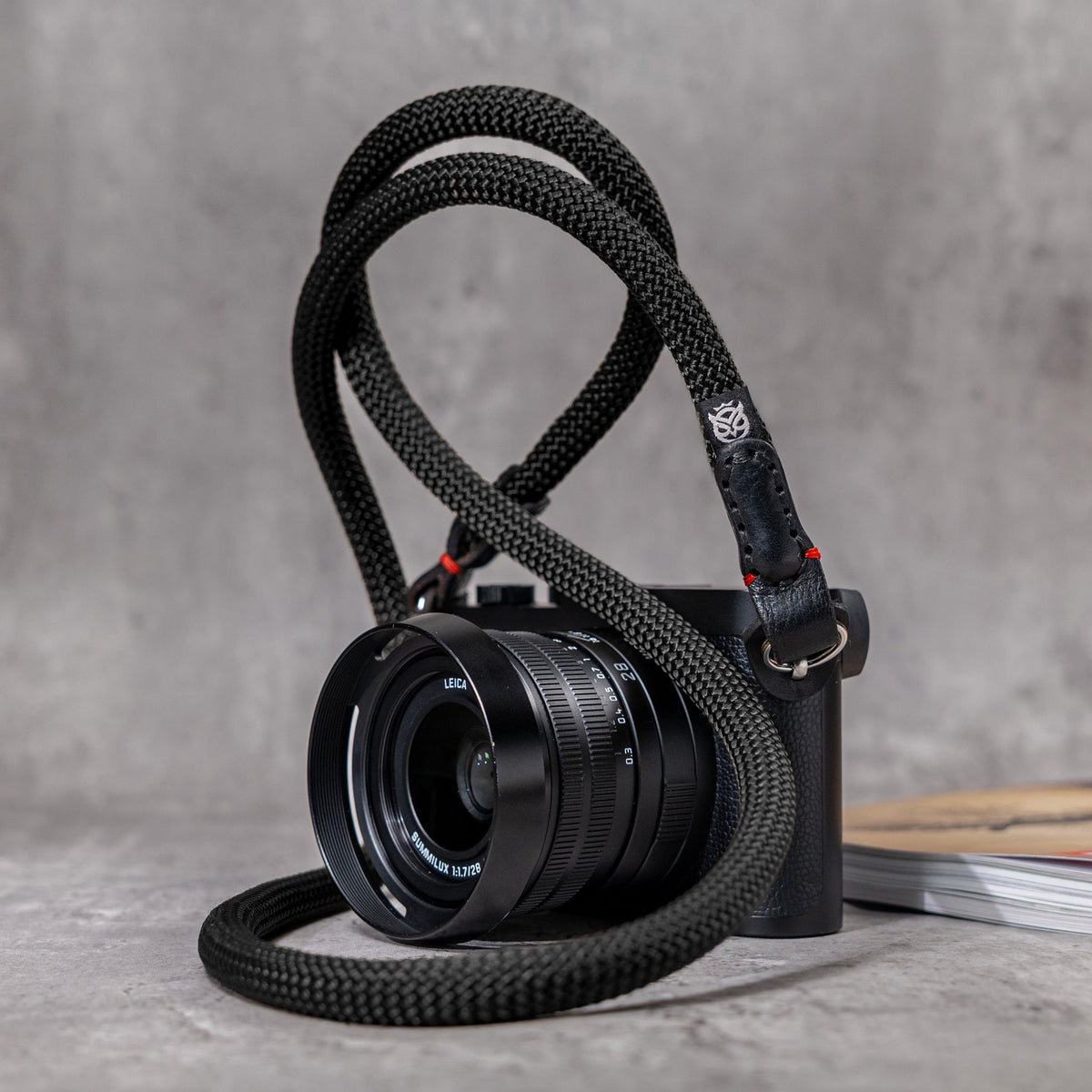 No Slice Steel Core Round Rope Camera Strap - Black with Red Accent