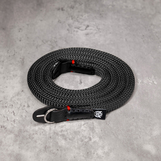 No Slice Steel Core Round Rope Camera Strap - Black with Red Accent