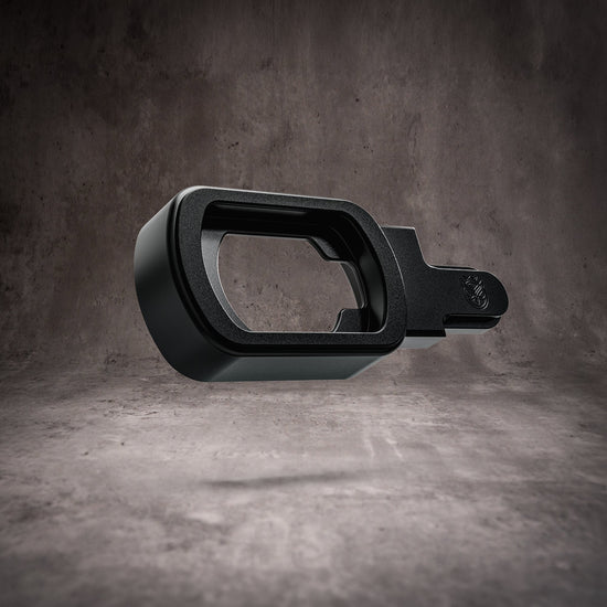 Owlkrown EyeKup for Leica Q2 and Q3 in Black Chrome, fitted to the viewfinder