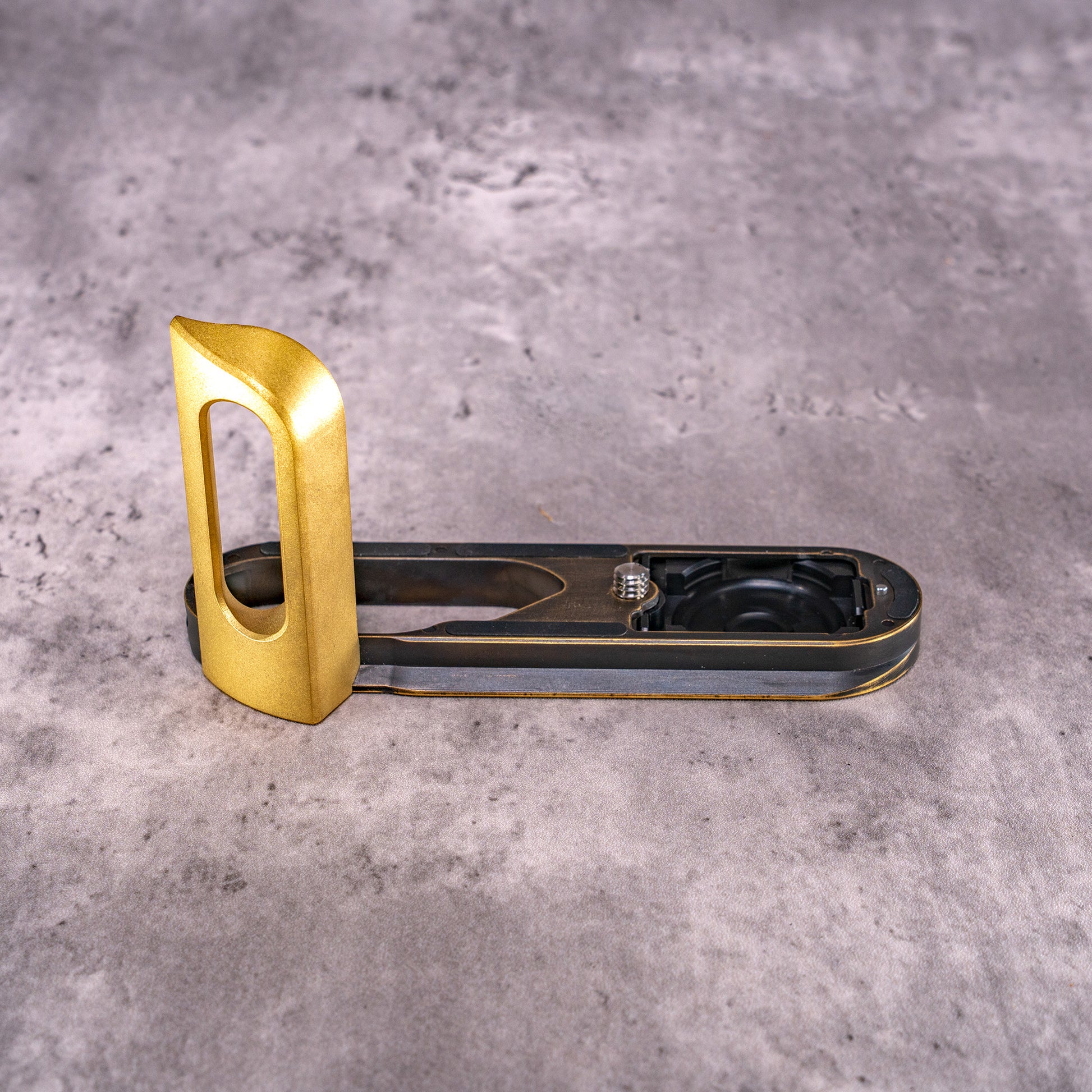 FlexGrip for Leica Q — Black Patina plate, Solid Brass grip