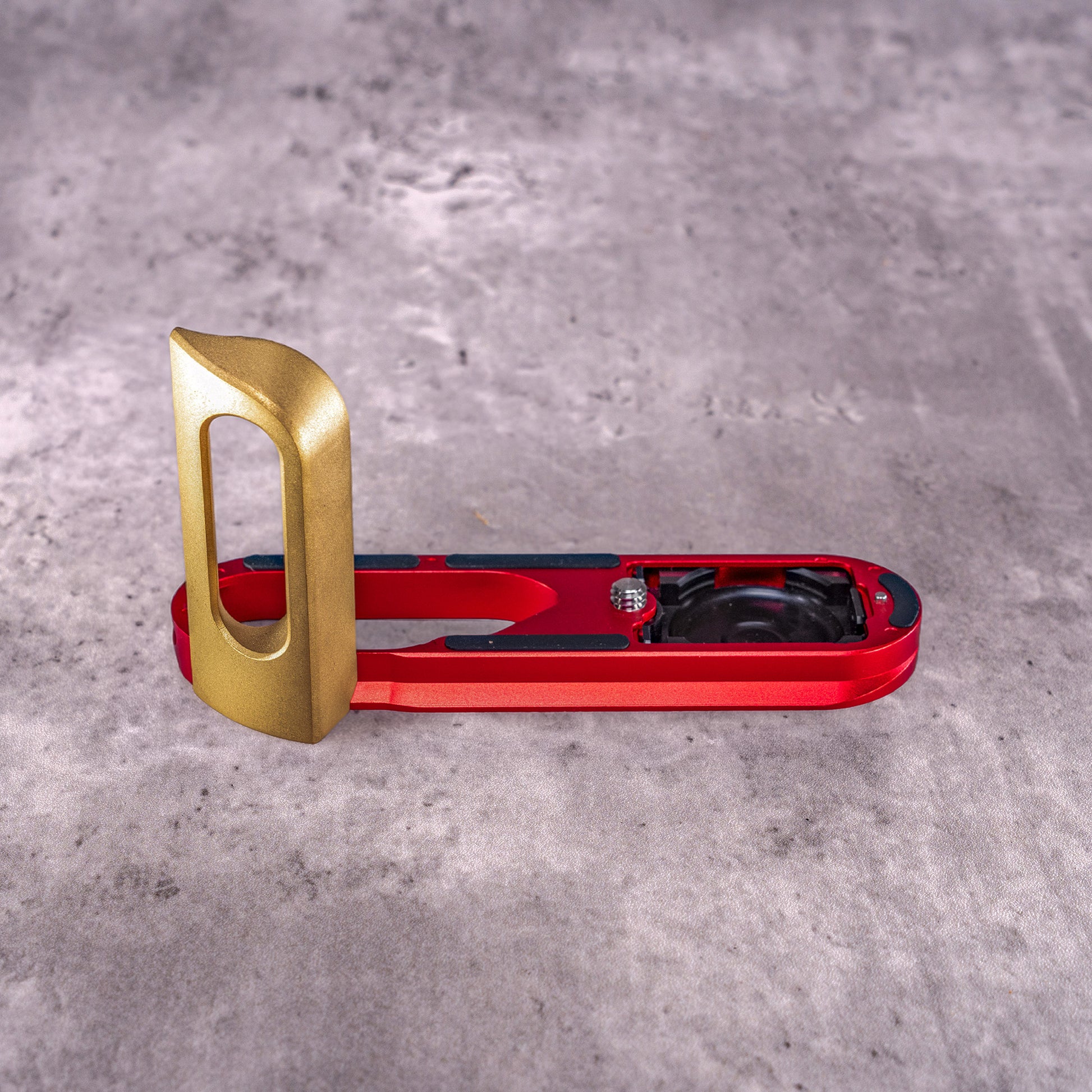 FlexGrip for Leica Q — OxBlood plate, Solid Brass grip