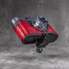 Arca clamp mounted to the concealed profile in the Black Chrome base plate of the red python FlexCase