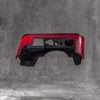 Red python FlexCase on its own, seen from the inside, fully lined, with the port cutouts showing