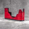 Red python FlexCase on its own, three-quarter view with the lined interior showing