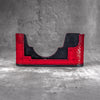 Red python FlexCase on its own, seen from the back, fully lined inside