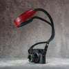 The Ruby Gloss FlexCase on a Leica M with the matching Classic Flat Padded Rope camera strap