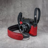 The Ruby Gloss FlexCase on a Leica M with the matching Classic Flat Padded Rope camera strap