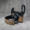 The Taupe Gloss FlexCase on a Leica M with the matching Classic Flat Padded Rope camera strap