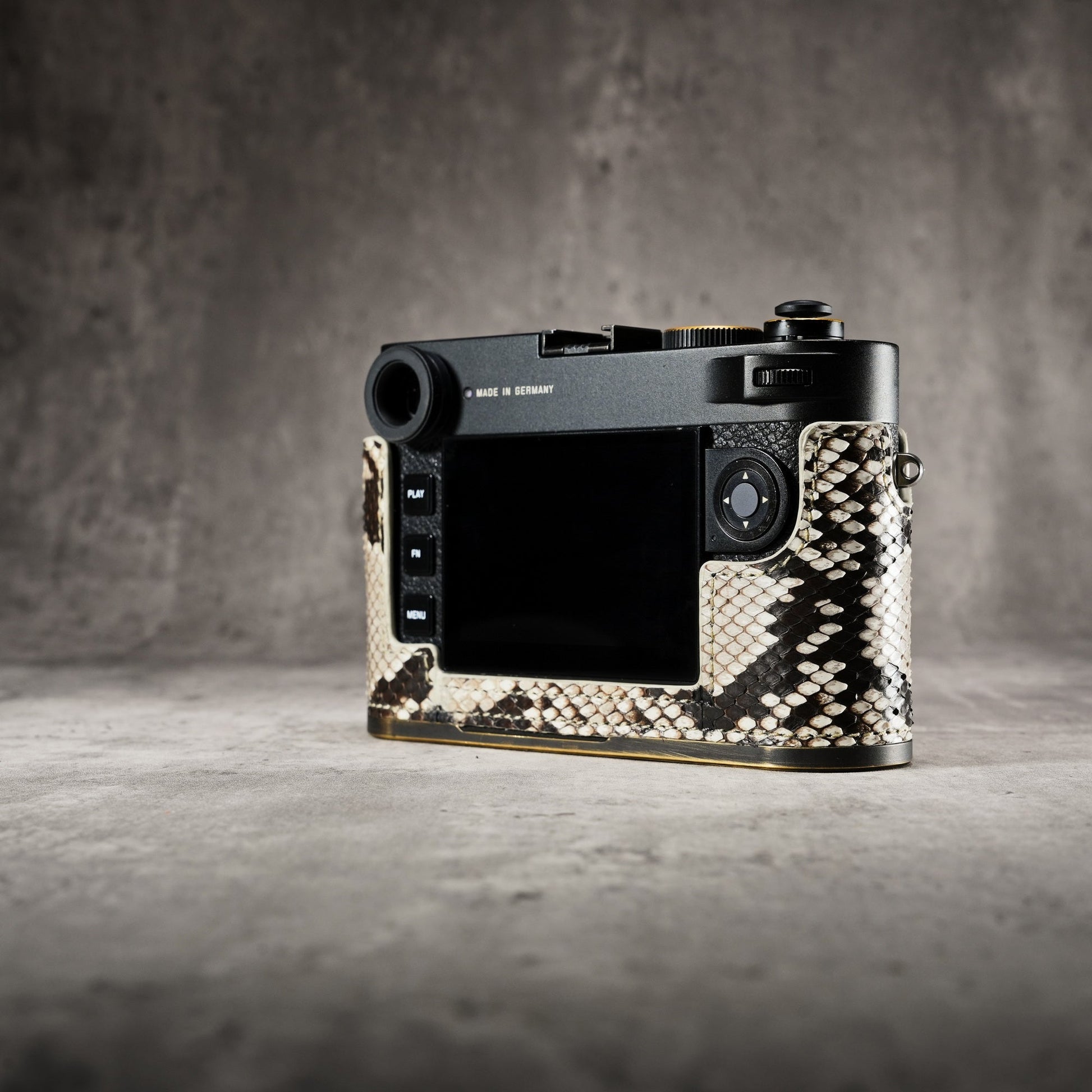 Back three-quarter view of the Leica M11 in a Python FlexCase