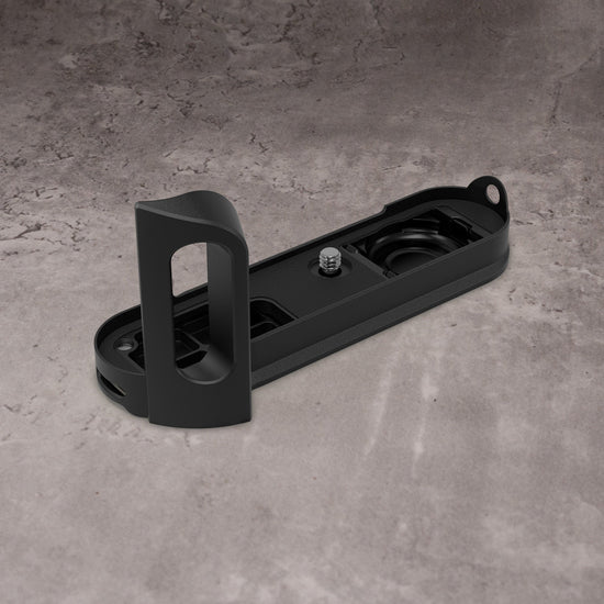 Black Chrome FlexGrip for the Leica M10 alone, showing the Arca profile along the perimeter