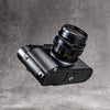 Leica M10 with the Black Chrome FlexGrip, seen from below at an angle