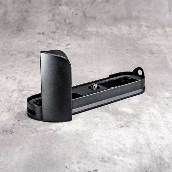 Black Chrome FlexGrip for the Leica M10 on its own, seen from the grip end