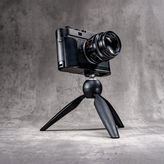 Leica M10 with the Black Chrome FlexGrip on a tabletop tripod