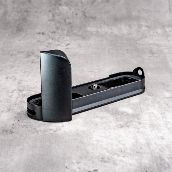 Black Chrome FlexGrip for the Leica M10 on its own, seen from the grip end