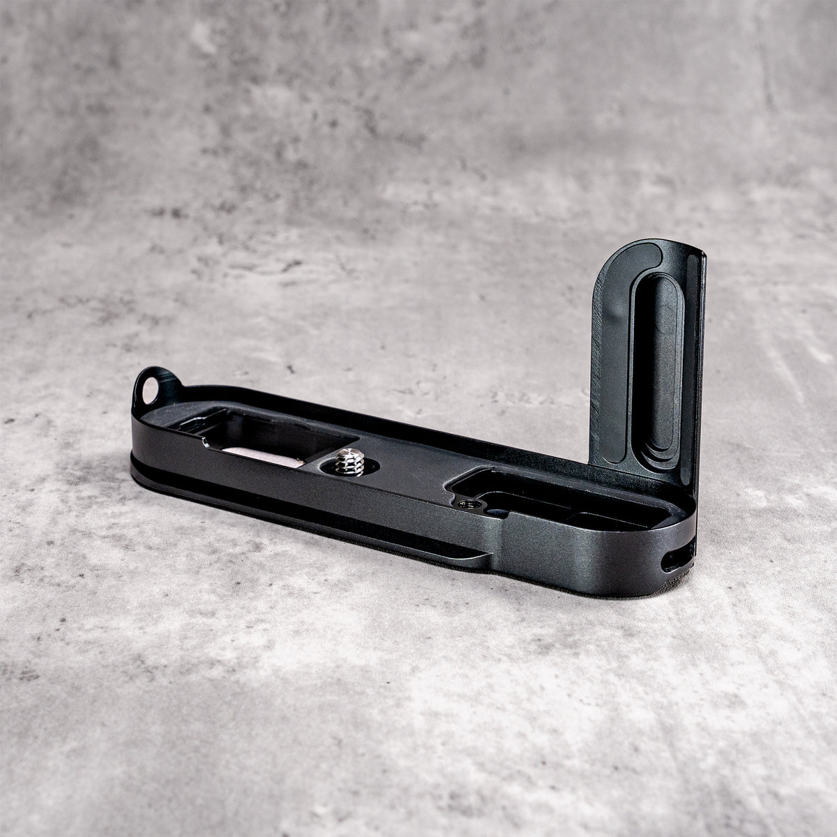 Black Chrome FlexGrip for the Leica M10 from the inside at three quarters, showing the grip slot