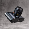Leica M10 with the Black Chrome FlexGrip, seen from below at an angle