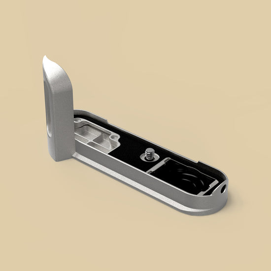The Silver Chrome FlexGrip for the Leica M10 with its access door raised