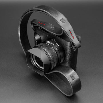 Helliot Leather Camera Strap - Black with Red Accent