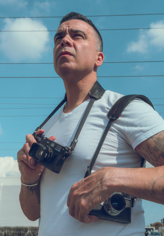 Comfy Shorty Camera Pad  Strap - Black with Red Accent