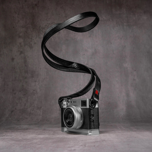 Noboru Leather Camera Strap For Small Lug Cameras - Black & Red Accent