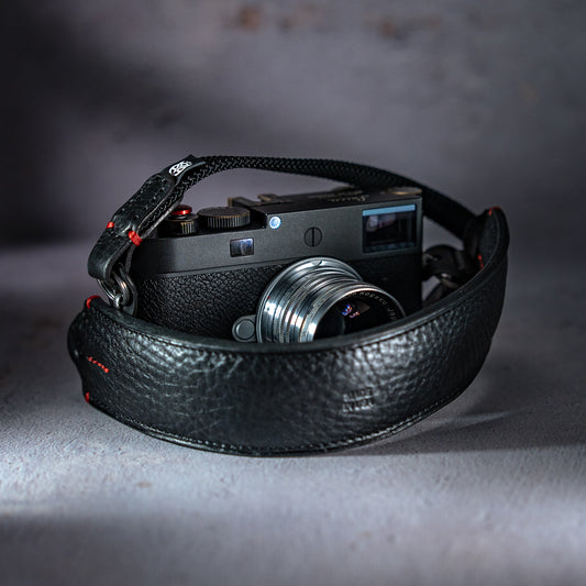 Comfy Shorty Camera Pad  Strap - Black with Red Accent