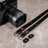 Raw Vintage Leather Camera Strap -  Black Red Accent