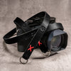 Raw Vintage Leather Camera Strap -  Black Red Accent