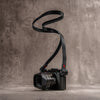 Raw Vintage Leather Camera Strap -  Black Red Accent