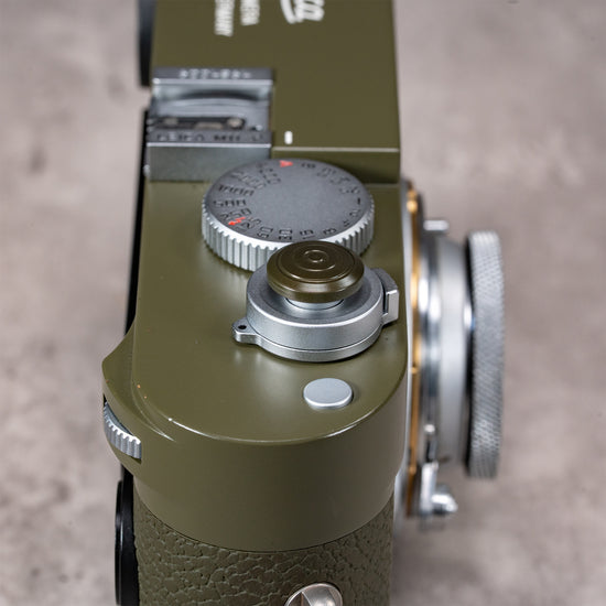 Overhead view of the Safari Shutter Topper on a Leica M top plate